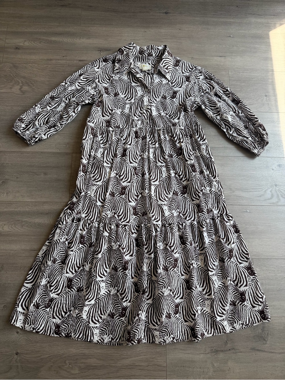 Anthropologie Maeve Bettina Dress Tiered Shirt Buttondown Zebra Brown - size PS